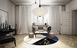 Tappeto rotondo - Canelli (nero/bianco/blu)