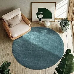 Tappeto rotondo - Recycled PET with viscose look (blu acciaio)