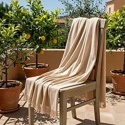 Coperte - Plaid in cotone - Martina Stripe (beige/bianco)