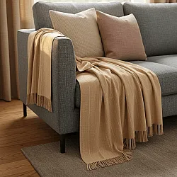 Coperte - Plaid in cotone - Martina Stripe (beige/bianco)