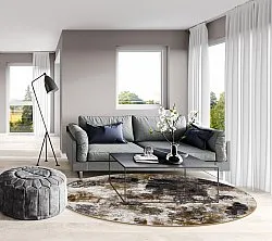 Tappeto rotondo - Flores (nero/marrone/bianco)