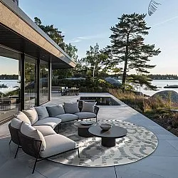 Tappeti rotondi - Indoor/Outdoor Trenton (bianco/blu)