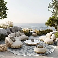Tappeti rotondi - Indoor/Outdoor Trenton (bianco/blu)