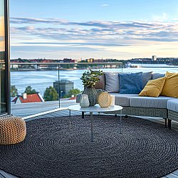 Tappeto rotondo in juta - Amasia (blu scuro)