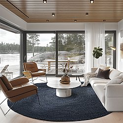 Tappeto rotondo in juta - Amasia (blu scuro)