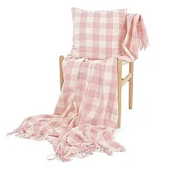 Coperte - Isela check cotton throw (crema/rosa)