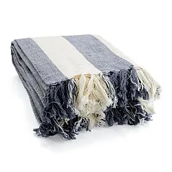 Coperte - Kora stripe cotton throw (crema/blu navy)