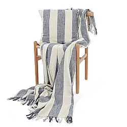 Coperte - Kora stripe cotton throw (crema/blu navy)