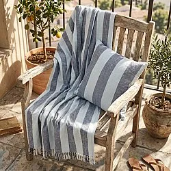 Coperte - Kora stripe cotton throw (blu navy/blu chiaro)