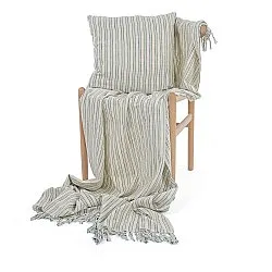 Coperte - Rumi stripe cotton throw (crema/blu navy/verde chiaro)