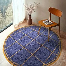 Tappeto rotondo - Lana Natural Cotton Shaggy (blu/giallo)