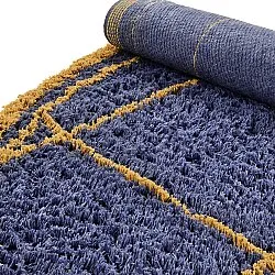 Tappeto rotondo - Lana Natural Cotton Shaggy (blu/giallo)