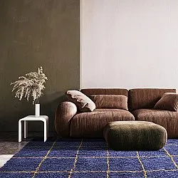 Tappeto A Pelo Lungo - Lana Natural Cotton Shaggy (blu/giallo)