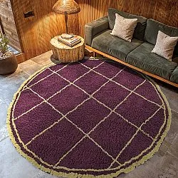 Tappeto rotondo - Lana Natural Cotton Shaggy (bordeaux/giallo)