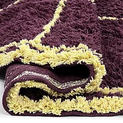 Tappeto rotondo - Lana Natural Cotton Shaggy (bordeaux/giallo)