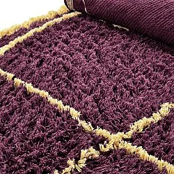 Tappeto rotondo - Lana Natural Cotton Shaggy (bordeaux/giallo)