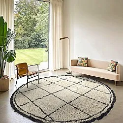 Tappeto rotondo - Lana Natural Cotton Shaggy (crema/grigio scuro)