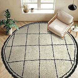 Tappeto rotondo - Lana Natural Cotton Shaggy (crema/grigio scuro)