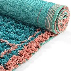 Tappeto A Pelo Lungo - Lana Natural Cotton Shaggy (turchese/rosa)