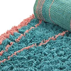 Tappeto rotondo - Lana Natural Cotton Shaggy (turchese/rosa)