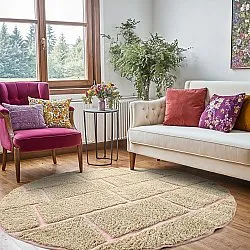 Tappeti rotondi - Lindley Natural Cotton Shaggy (beige/rosa)