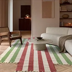 Tappeto di lana irregolare - Kystaro (crema/verde/rosso)