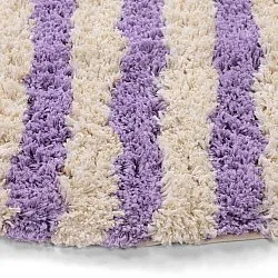 Tappeto rotondo - Thira Stripe Cotton Shaggy (crema/viola chiaro)