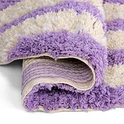 Tappeto rotondo - Thira Stripe Cotton Shaggy (crema/viola chiaro)