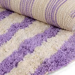 Tappeto rotondo - Thira Stripe Cotton Shaggy (crema/viola chiaro)