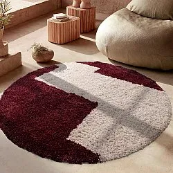 Tappeto rotondo - Begur Natural Cotton Shaggy (bianco sporco/bordeaux)