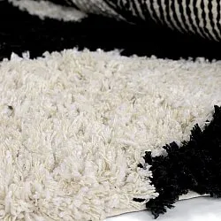 Tappeto rotondo - Marvao Natural Cotton Shaggy (bianco sporco/nero)