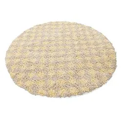 Tappeto rotondo - Methoni Check Cotton Shaggy (crema/giallo chiaro)