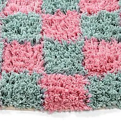 Tappeto rotondo - Methoni Check Cotton Shaggy (azzurro chiaro/rosa chiaro)