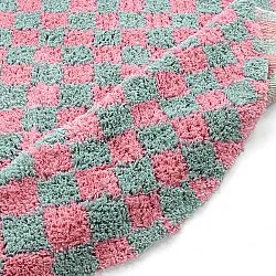 Tappeto rotondo - Methoni Check Cotton Shaggy (azzurro chiaro/rosa chiaro)