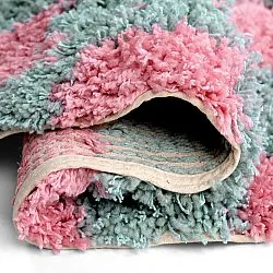 Tappeto rotondo - Methoni Check Cotton Shaggy (azzurro chiaro/rosa chiaro)