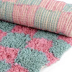 Tappeto rotondo - Methoni Check Cotton Shaggy (azzurro chiaro/rosa chiaro)