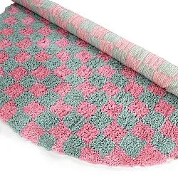 Tappeto rotondo - Methoni Check Cotton Shaggy (azzurro chiaro/rosa chiaro)