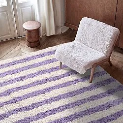 Tappeto A Pelo Lungo - Thira Stripe Cotton Shaggy (crema/viola chiaro)