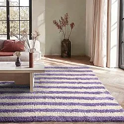 Tappeto A Pelo Lungo - Thira Stripe Cotton Shaggy (crema/viola chiaro)