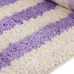 Tappeto A Pelo Lungo - Thira Stripe Cotton Shaggy (crema/viola chiaro)
