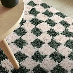 Tappeto A Pelo Lungo - Methoni Check Cotton Shaggy (crema/verde)