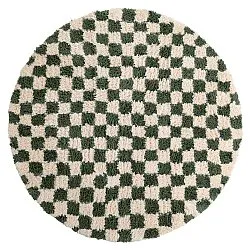 Tappeto rotondo - Methoni Check Cotton Shaggy (crema/verde)