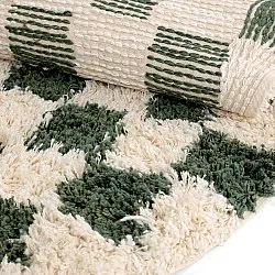 Tappeto rotondo - Methoni Check Cotton Shaggy (crema/verde)