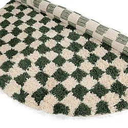 Tappeto rotondo - Methoni Check Cotton Shaggy (crema/verde)