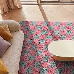 Tappeto A Pelo Lungo - Methoni Check Cotton Shaggy (azzurro chiaro/rosa chiaro)