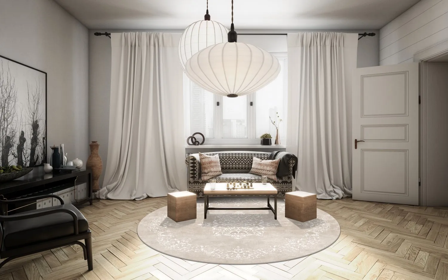 Tappeto rotondo - Santi (beige/bianco)