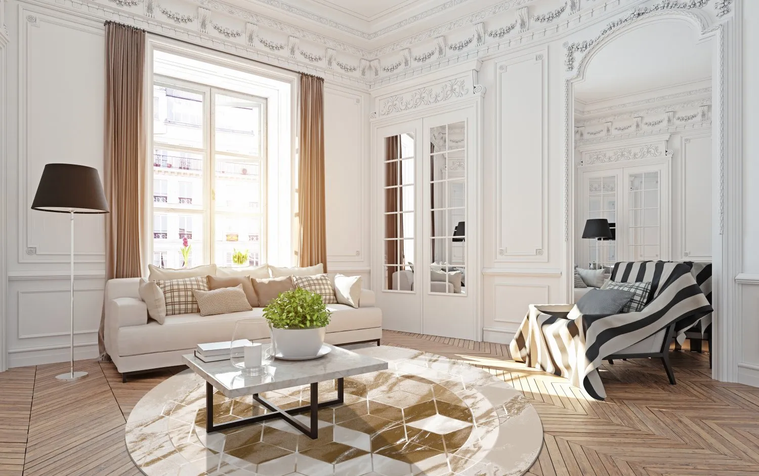 Tappeto rotondo - Castello (beige/bianco)