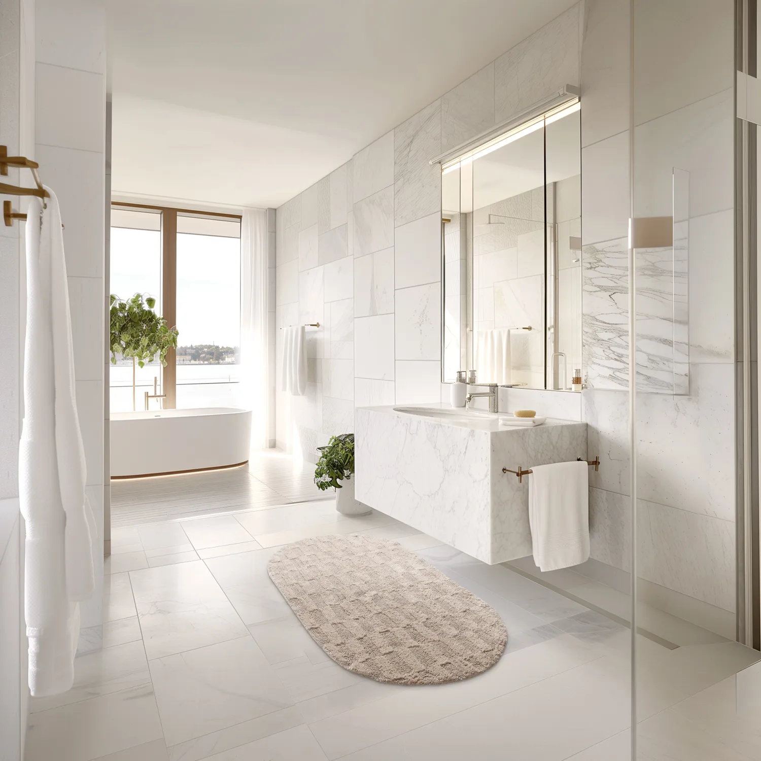 Tappeto da bagno ovale - Bevin (beige)