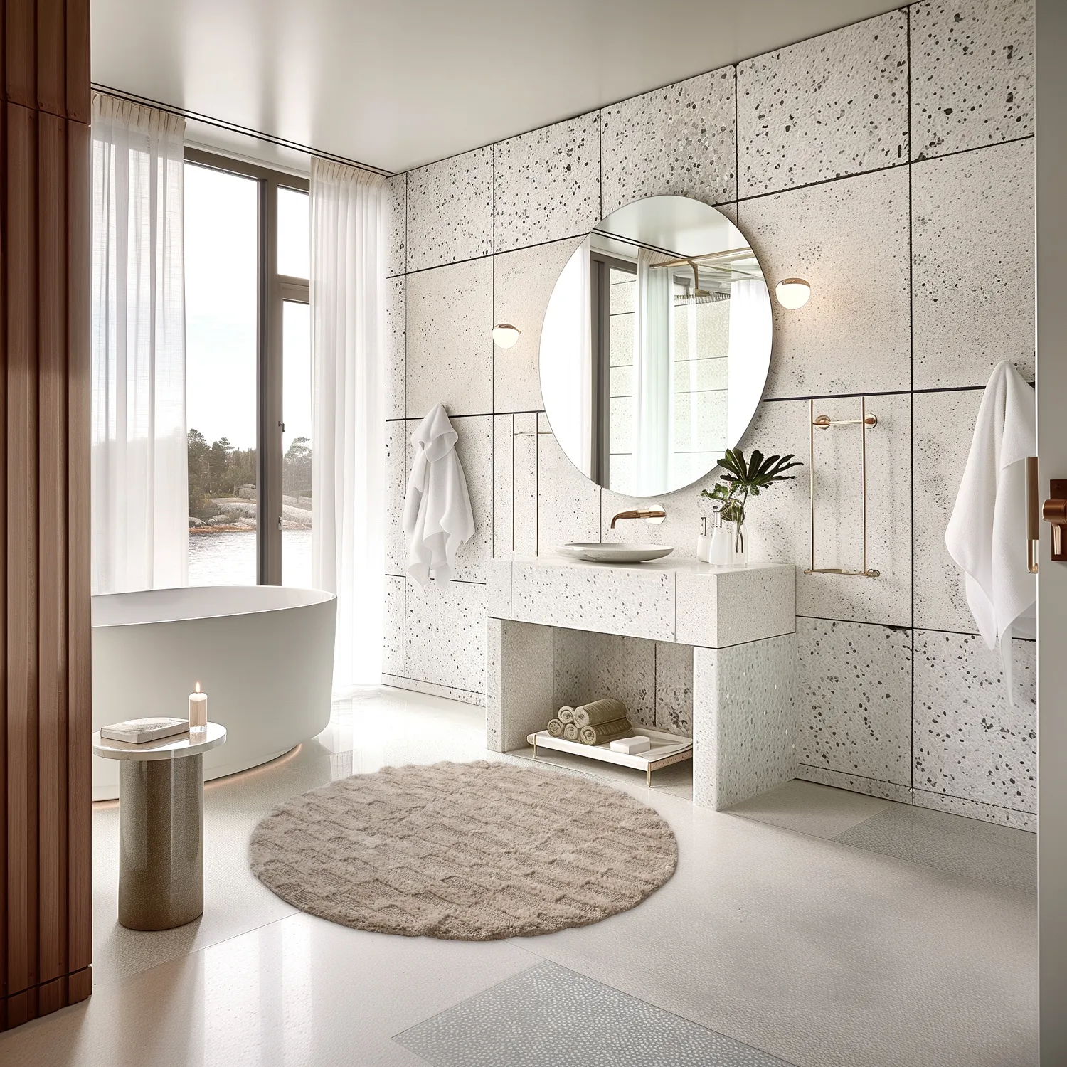 Tappeto da bagno rotondo - Bevin (beige)