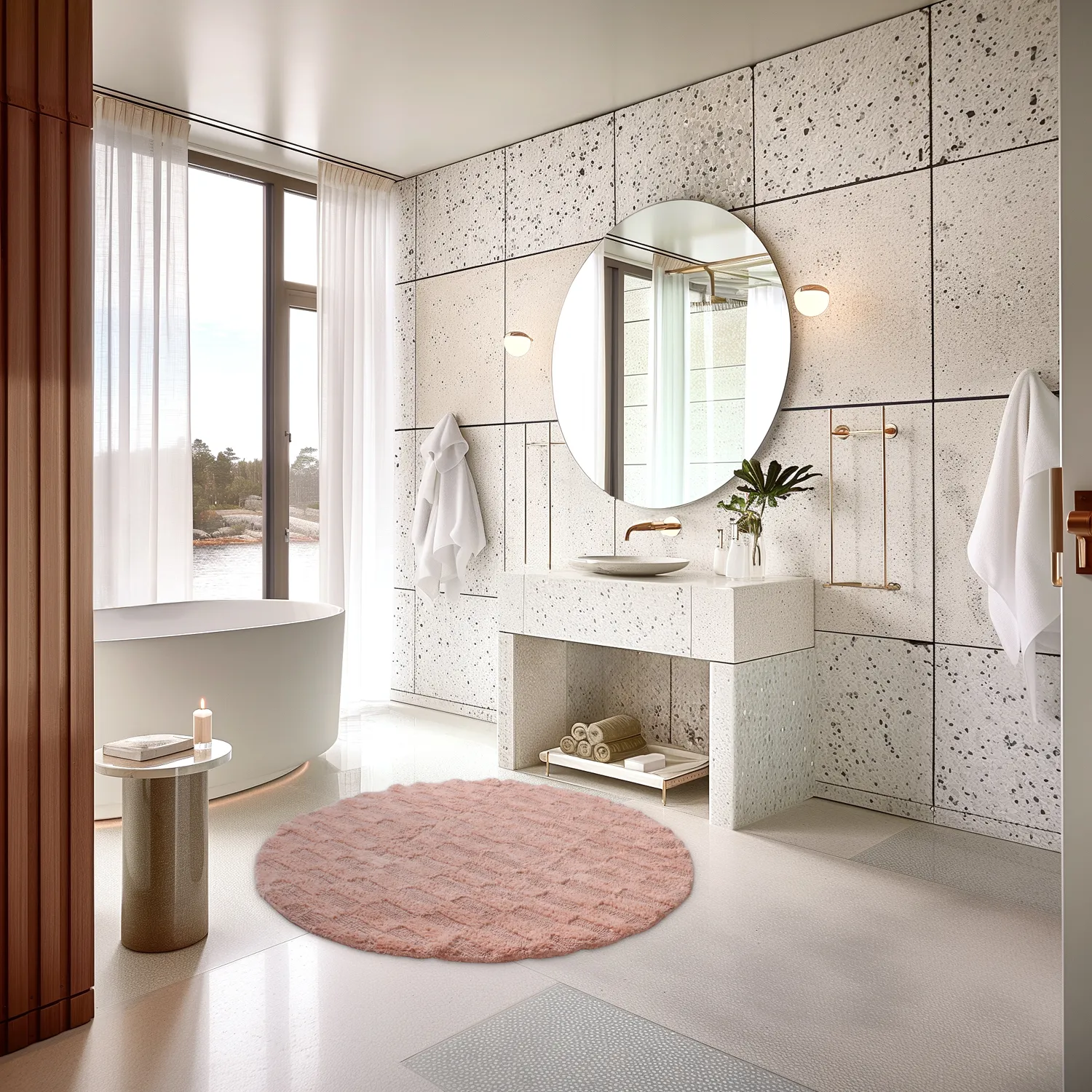 Tappeto da bagno rotondo - Bevin (rosa)